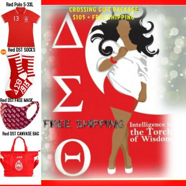 Delta Sigma Theta Sorority Crossing Gift Package POLO SOCKS FACE MASK PURSE RED