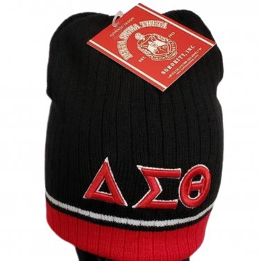 DELTA SIGMA THETA SORORITY BEANIE HAT BLACK RED