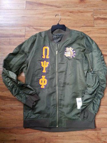 OMEGA PSI PHI FRATERNITY BOMBER JACKET 1911 OMEGA PSI PHI Olive JACKET