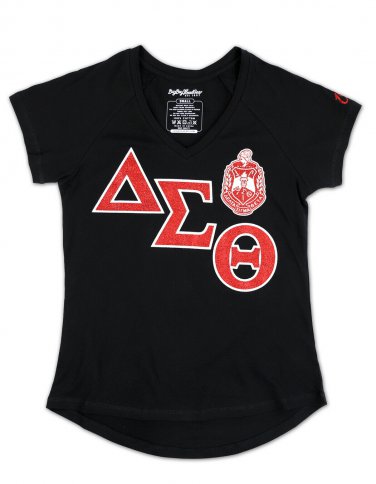 DELTA SIGMA THETA SORORITY V-NECK T-SHIRT BLACK DELTA DIVA V NECK SHIRT
