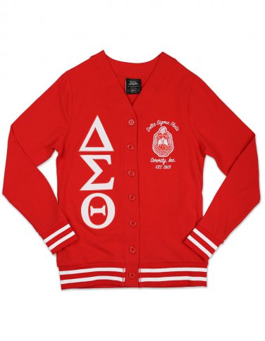 Delta Sigma Theta Sorority RED LIGHTWEIGHT CARDIGAN SWEATER Red Delta sweater