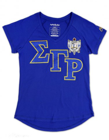 SIGMA GAMMA RHO SORORITY V-NECK T-SHIRT BLUE S-G-RHO V NECK SHIRT