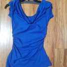 Womens Blue Short Sleeve Tight Fit Shirt Blouse Top XS