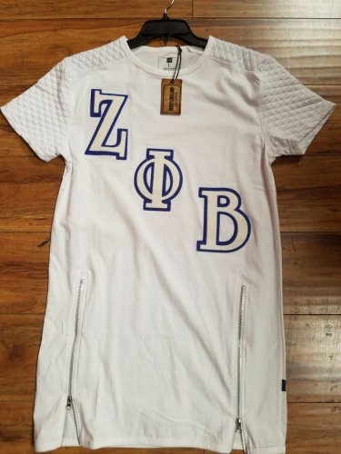ZETA PHI BETA SORORITY WHITE PADDED ZIPPER BLOUSE TOP