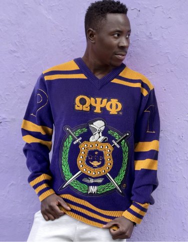 OMEGA PSI PHI FRATERNITY GOLD PURPLE  WOOL V-NECK SWEATER  MEDIUM TO 5XL