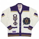 OMEGA PSI PHI FRATERNITY WHITE PURPLE  WOOL CARDIGAN SWEATER  MEDIUM TO 5XL