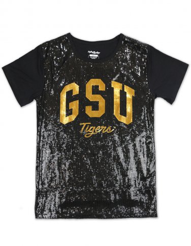 GRAMBLING STATE UNIVERSITY SEQUIN T-SHIRT BLACK GSU LADY TIGERS T- SHIRT