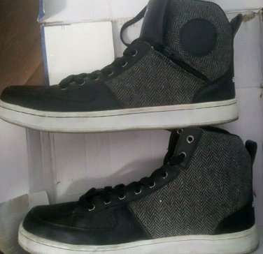 Mens Black Gray High Top Dress Sneakers D.Seek Twill Pattern High Top Shoes