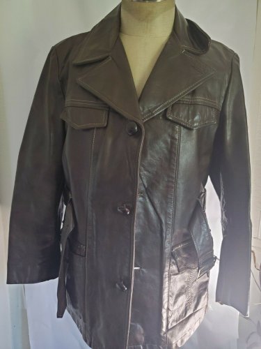 RAFFAELO BROWN LEATHER JACKET QUATER LENGTH GINUINE LEATHER TRENCH COAT 42