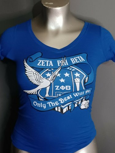 ZETA PHI BETA SORORITY V-NECK T-SHIRT BLUE ZETA PHI BETA V NECK SHIRT 1920
