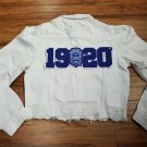 Zeta Phi Beta White Sorority Distressed Denim Jean Jacket 1920 Jean Jacket
