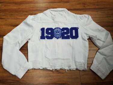 Zeta Phi Beta White Sorority Distressed Denim Jean Jacket 1920 Jean Jacket