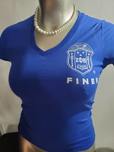 ZETA PHI BETA SORORITY V-NECK T-SHIRT BLUE FINER ZETA PHI BETA V-NECK