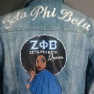Zeta Phi Beta Sorority Distressed Blue Denim Jean Jacket 1920 Z-PHI-B CUSTOM