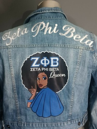 Zeta Phi Beta Sorority Distressed Blue Denim Jean Jacket 1920 Z-PHI-B CUSTOM