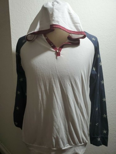 Men's Red White Blue Light weight Long Sleeve Hoodie LARGE