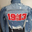 Delta Sigma Theta Sorority Distressed Denim Jean Jacket 1913 Founder Year Jacket