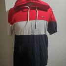 Men's Red White Blue Light weight Short Sleeve Hoodie LARGE