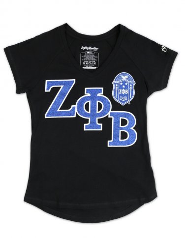 ZETA PHI BETA SORORITY V-NECK T-SHIRT BLACK ZETA PHI BETA V NECK SHIRT