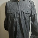 Men's Black White Long Sleeve button up Shirt LARGE