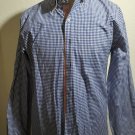 Men's Blue White Plaid Long Sleeve button up Dress Shirt LARGE