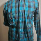 Men's Blue Aqua Plaid Long Sleeve button up Shirt XL