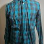 Men's Blue Aqua Plaid Long Sleeve button up Shirt XL