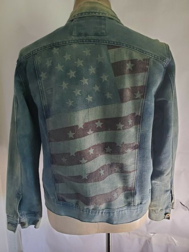 Men's Blue  Denim Jean Jacket  USA Themed Denim Jean Jacket Medium