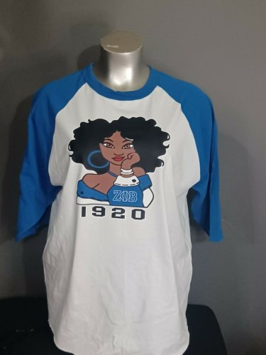 ZETA PHI BETA SORORITY T-SHIRT ZETA PHI BETA BLUE WHITE BASEBALL SHIRT 1920