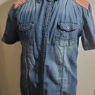 Blue Denim Short Sleeve Button up Shirt  USA Themed Button up Shirt NEW LARGE