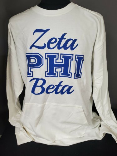 ZETA PHI BETA  SORORITY LONG SLEEVE POCKET T-SHIRT Z-PHI-B KANAGROO POCKETS