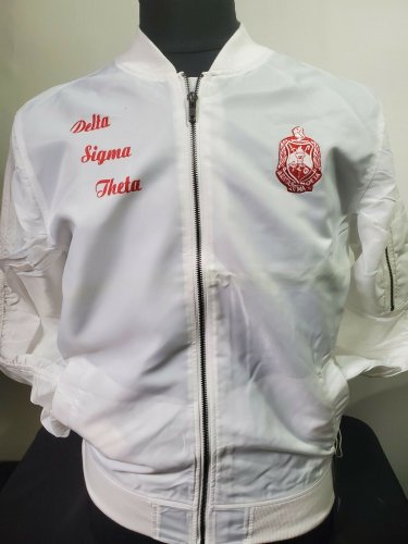 Delta Sigma Theta Sorority White Bomber Jacket Delta Sigma Theta Bomber Jacket