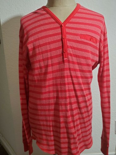Men's Red White Light weight Long Sleeve Shirt LARGE