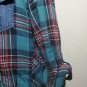 Men's Blue Denim Plaid Long Sleeve button up Shirt LARGE