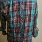 Men's Blue Denim Plaid Long Sleeve button up Shirt LARGE