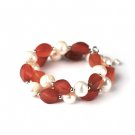 925 Sterling Silver Carnelian and Baroque Pearl Bracelet (6.5") Valentine Jewelry Gift Wife B05246B