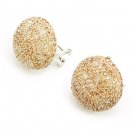 925 Sterling Silver Half Dome Champagne CZ Stud Earrings Bridal Wedding B05900E
