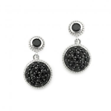 SilverKings 925 Sterling Silver Pave Black CZ Black Circle Stud Earrings Fashion Jewelry  Q23005E