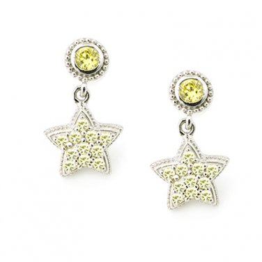 Silver Kings 925 Sterling Silver Pave Yellow CZ Star Dolly Stud Earrings Fashion Jewelry Q23008E