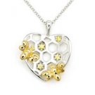 Heart Honeycomb Bee 925 Silver Necklace Birthday Valentines Day Gift Q22579N