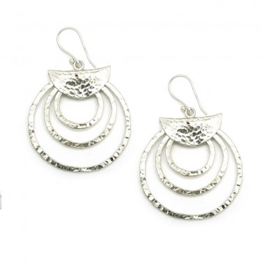 925 Sterling Silver Tribal Style Triple Circle Fishhook Earrings B05946E