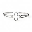 Platinum Plated 925 Sterling Silver Four Leaf Clover Wired Bangle Gift C05209A