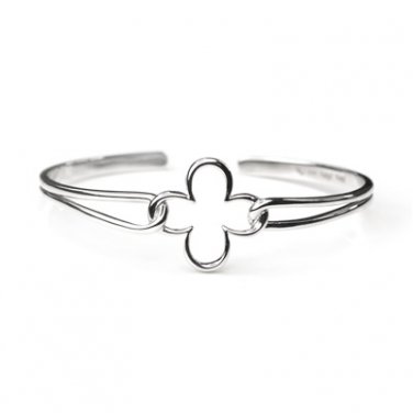 Platinum Plated 925 Sterling Silver Four Leaf Clover Wired Bangle Gift C05209A