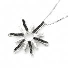 Sunflower Pave Style Black CZ Crystal Accents 925 Sterling Silver Pendant (16") C05808N