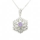 Silver Kings 925 Sterling Silver Purple CZ Stone Snow Flake Pendant (22") Q22557N