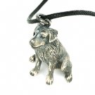 Doggie dog puppy Labrador Retriever 925 Silver Pendant Leather Chain Necklace Q22577P