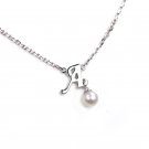 925 Sterling Silver Initial Letter A Round Fresh Water 5mm White Pearl Necklace Girl, 16" S06946N