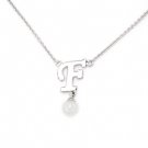 925 Sterling Silver Initial Letter F Round Fresh Water 5mm White Pearl Necklace Girl, 16" S06946N