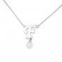 925 Sterling Silver Initial Letter F Round Fresh Water 5mm White Pearl Necklace Girl, 16" S06946N