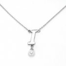 925 Sterling Silver Initial Letter I Round Fresh Water 5mm White Pearl Necklace Girl, 16" S06946N
